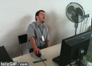 Why? Man falling of the office chair sleeping
